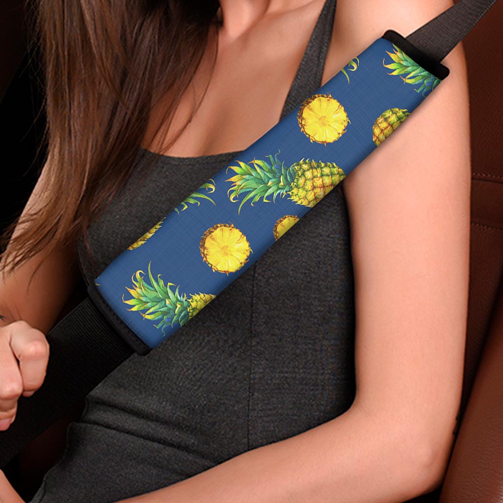 Blue Pineapple Pattern Print Car Seat Belt Covers