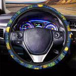 Blue Pineapple Pattern Print Car Steering Wheel Cover