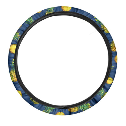 Blue Pineapple Pattern Print Car Steering Wheel Cover