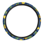 Blue Pineapple Pattern Print Car Steering Wheel Cover