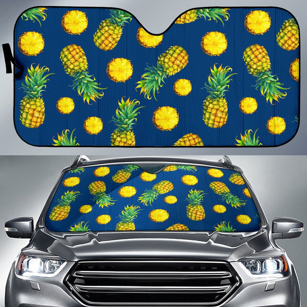 Blue Pineapple Pattern Print Car Sun Shade GearFrost