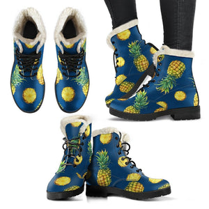 Blue Pineapple Pattern Print Comfy Boots GearFrost