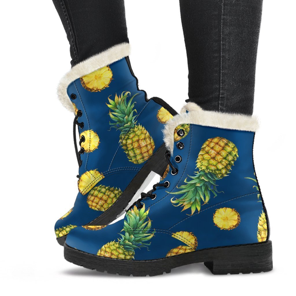 Blue Pineapple Pattern Print Comfy Boots GearFrost