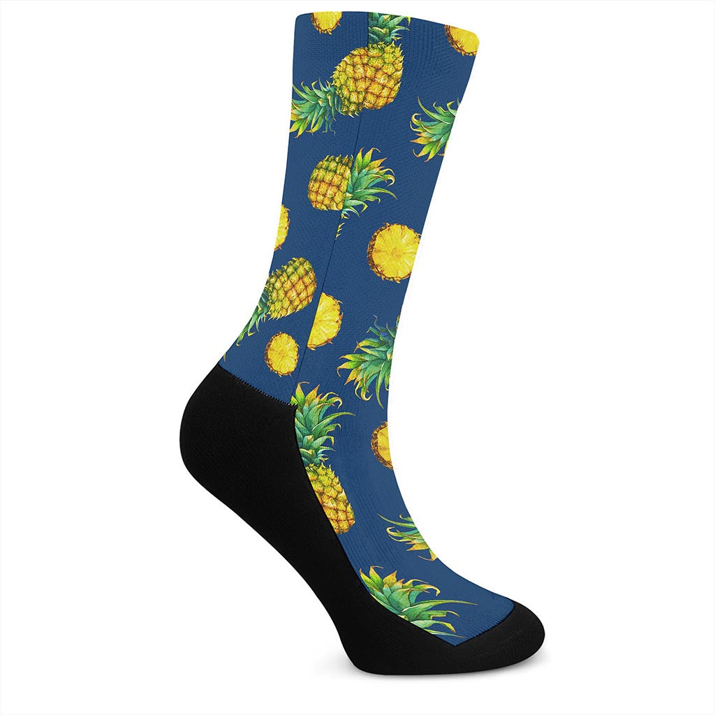 Blue Pineapple Pattern Print Crew Socks