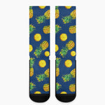 Blue Pineapple Pattern Print Crew Socks