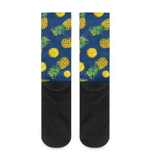 Blue Pineapple Pattern Print Crew Socks