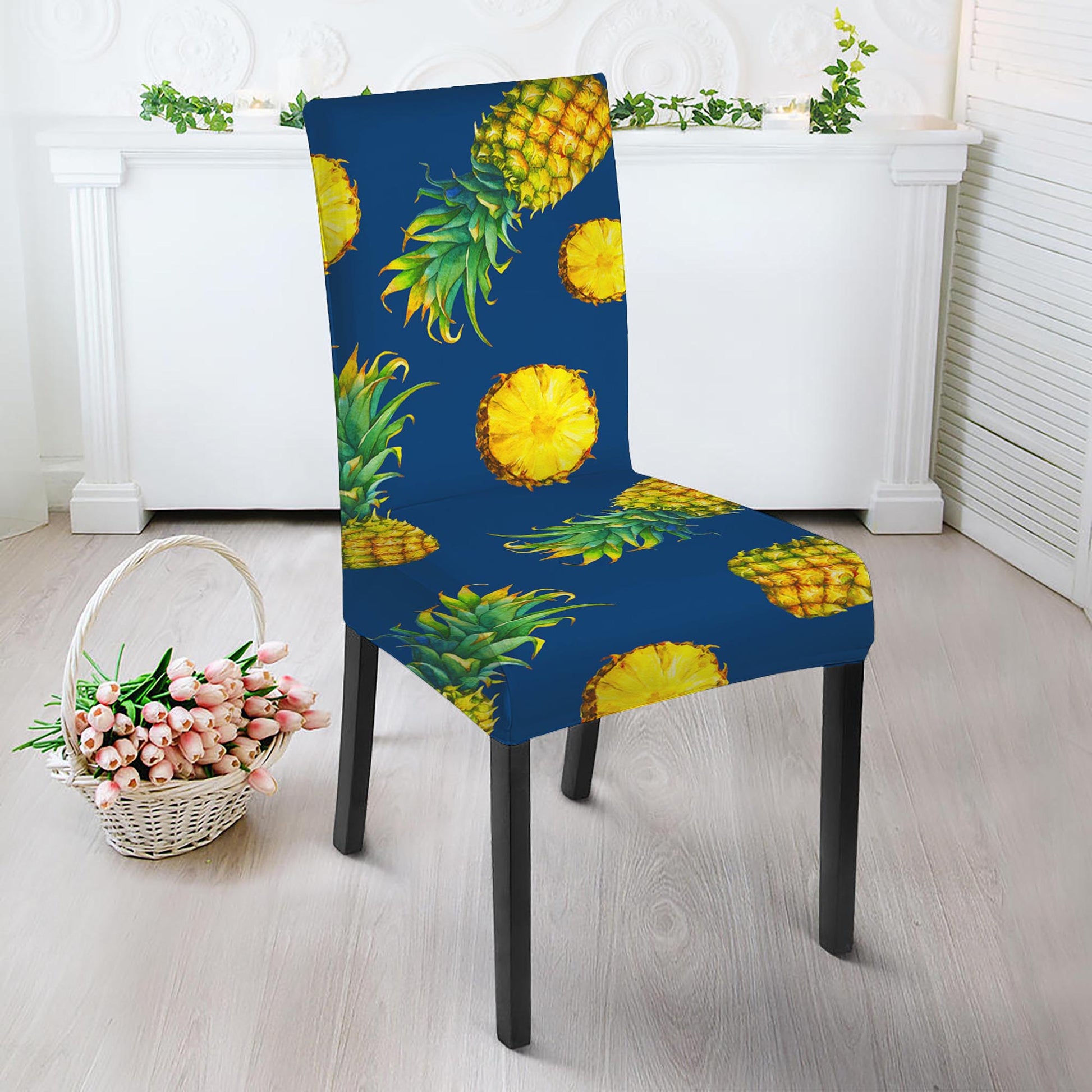 Blue Pineapple Pattern Print Dining Chair Slipcover