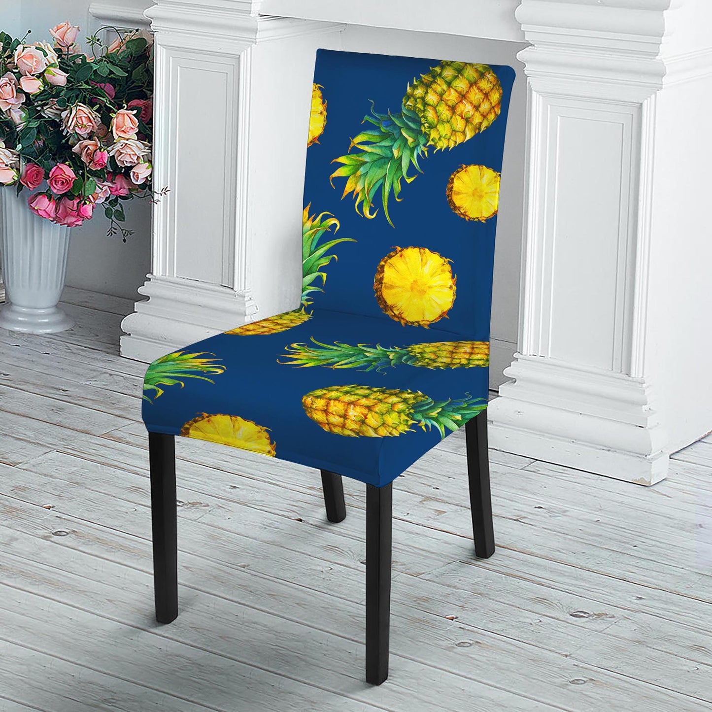 Blue Pineapple Pattern Print Dining Chair Slipcover