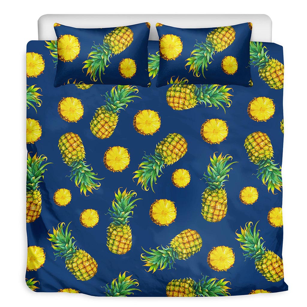 Blue Pineapple Pattern Print Duvet Cover Bedding Set