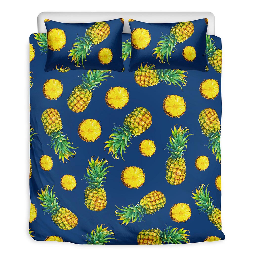 Blue Pineapple Pattern Print Duvet Cover Bedding Set