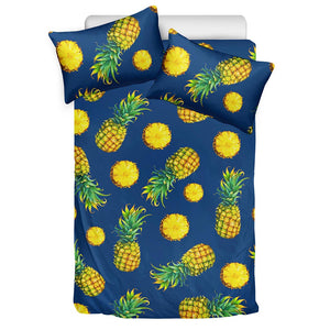 Blue Pineapple Pattern Print Duvet Cover Bedding Set