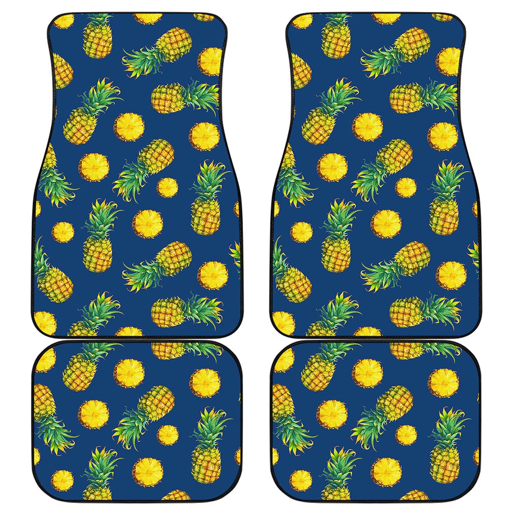 Blue Pineapple Pattern Print Front and Back Car Floor Mats