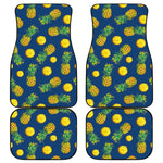 Blue Pineapple Pattern Print Front and Back Car Floor Mats