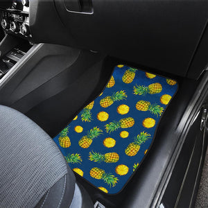 Blue Pineapple Pattern Print Front and Back Car Floor Mats