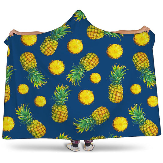 Blue Pineapple Pattern Print Hooded Blanket