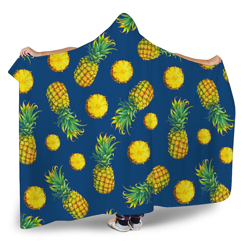 Blue Pineapple Pattern Print Hooded Blanket