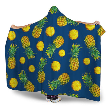 Blue Pineapple Pattern Print Hooded Blanket