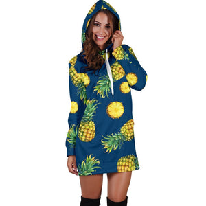 Blue Pineapple Pattern Print Hoodie Dress GearFrost