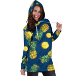 Blue Pineapple Pattern Print Hoodie Dress GearFrost