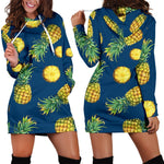 Blue Pineapple Pattern Print Hoodie Dress GearFrost