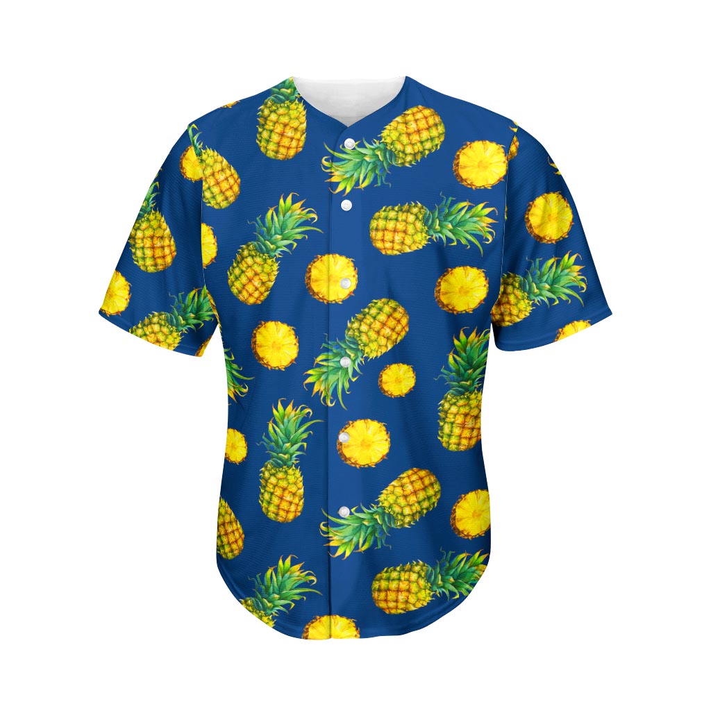 Blue Pineapple Pattern Print Men's Baseball Jersey