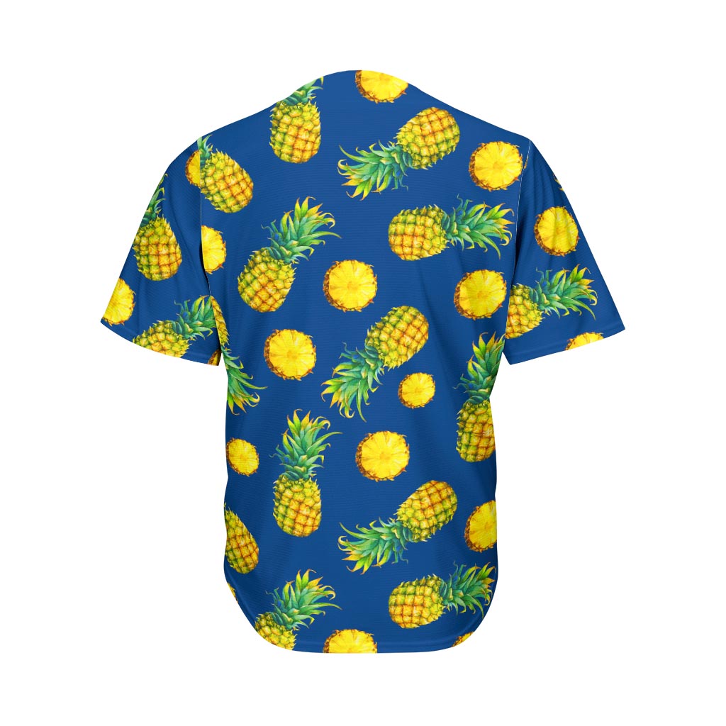 Blue Pineapple Pattern Print Men's Baseball Jersey