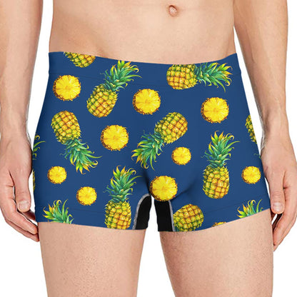 Blue Pineapple Pattern Print Men's Boxer Briefs