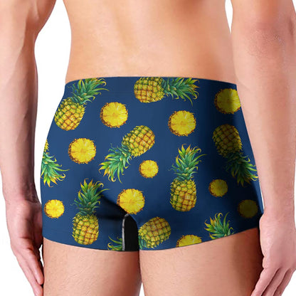 Blue Pineapple Pattern Print Men's Boxer Briefs