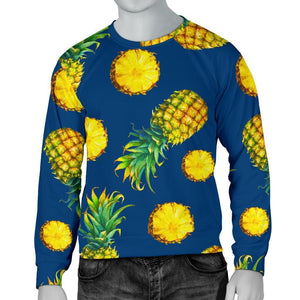 Blue Pineapple Pattern Print Men's Crewneck Sweatshirt GearFrost