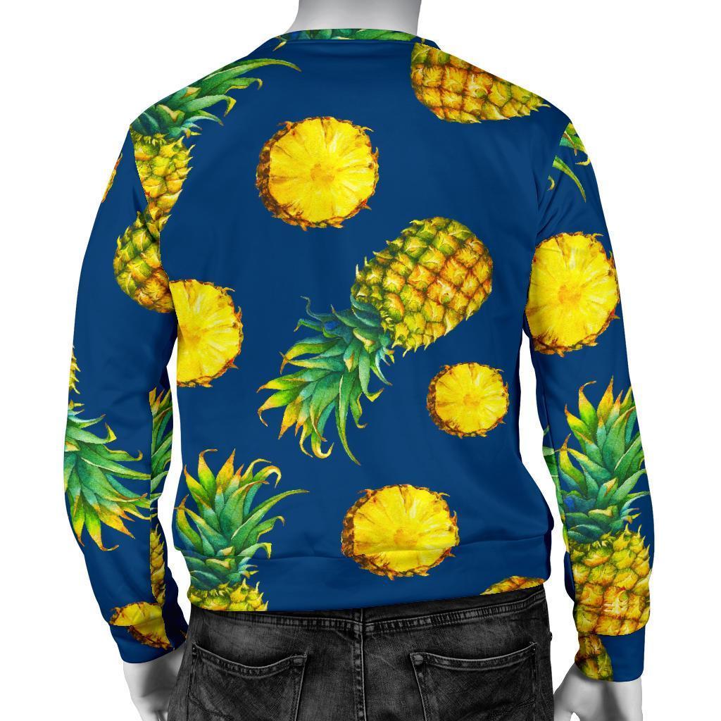 Blue Pineapple Pattern Print Men's Crewneck Sweatshirt GearFrost