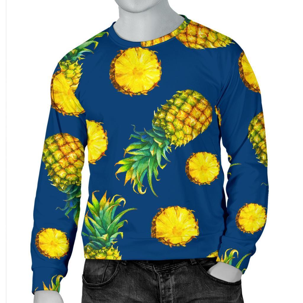 Blue Pineapple Pattern Print Men's Crewneck Sweatshirt GearFrost