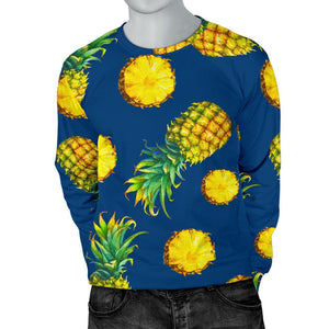 Blue Pineapple Pattern Print Men's Crewneck Sweatshirt GearFrost