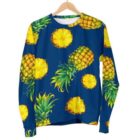Blue Pineapple Pattern Print Men's Crewneck Sweatshirt GearFrost