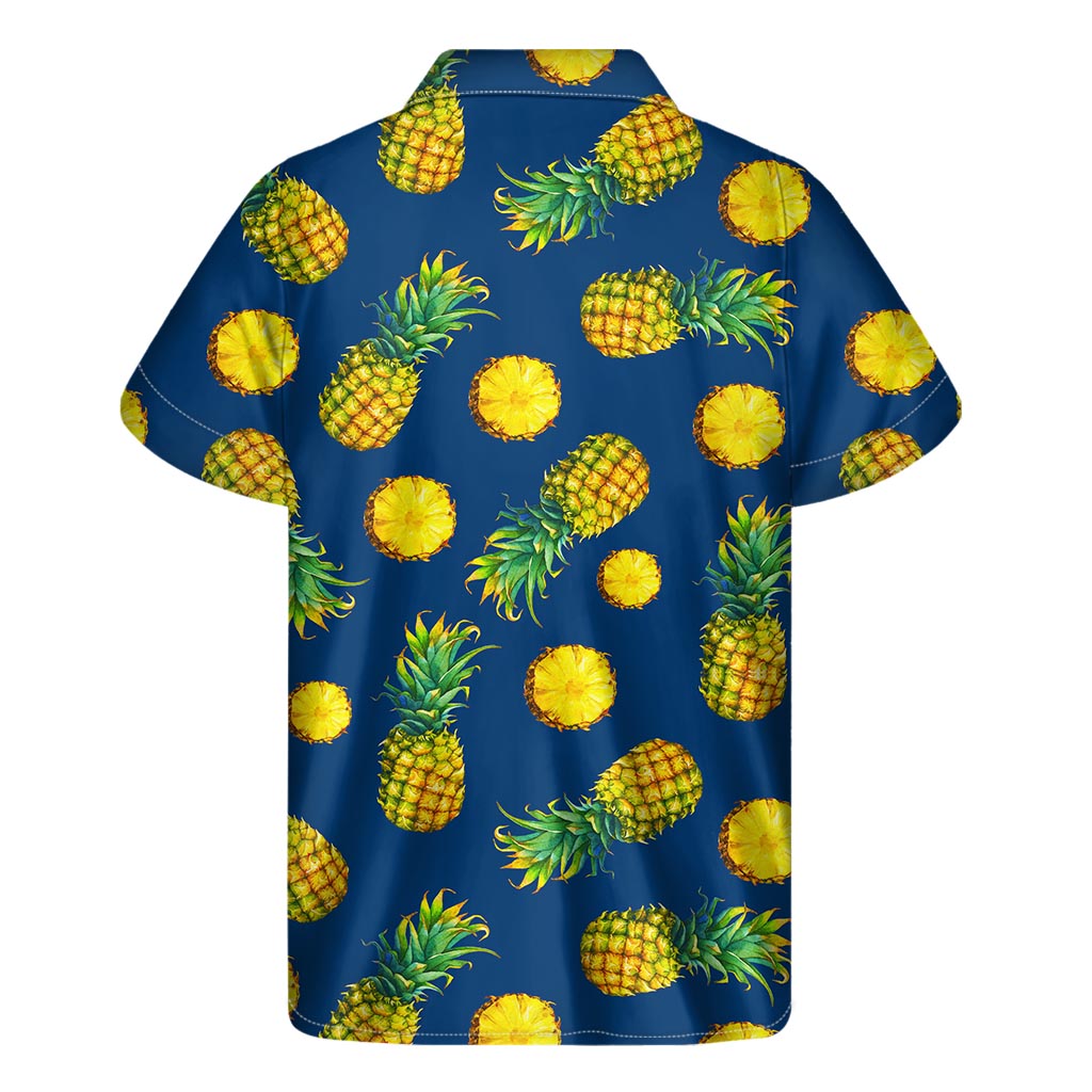 Blue Pineapple Pattern Print Men's Short Sleeve Shirt