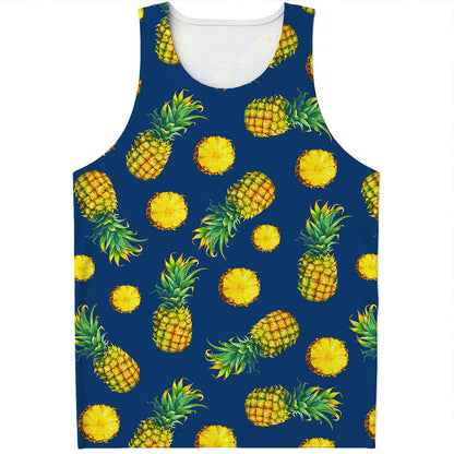 Blue Pineapple Pattern Print Men's Tank Top