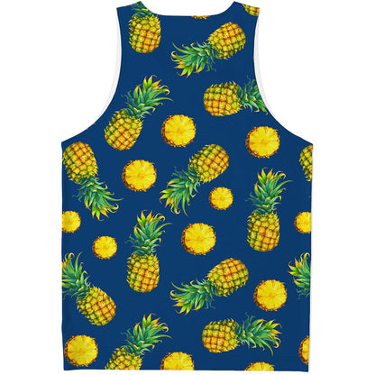 Blue Pineapple Pattern Print Men's Tank Top