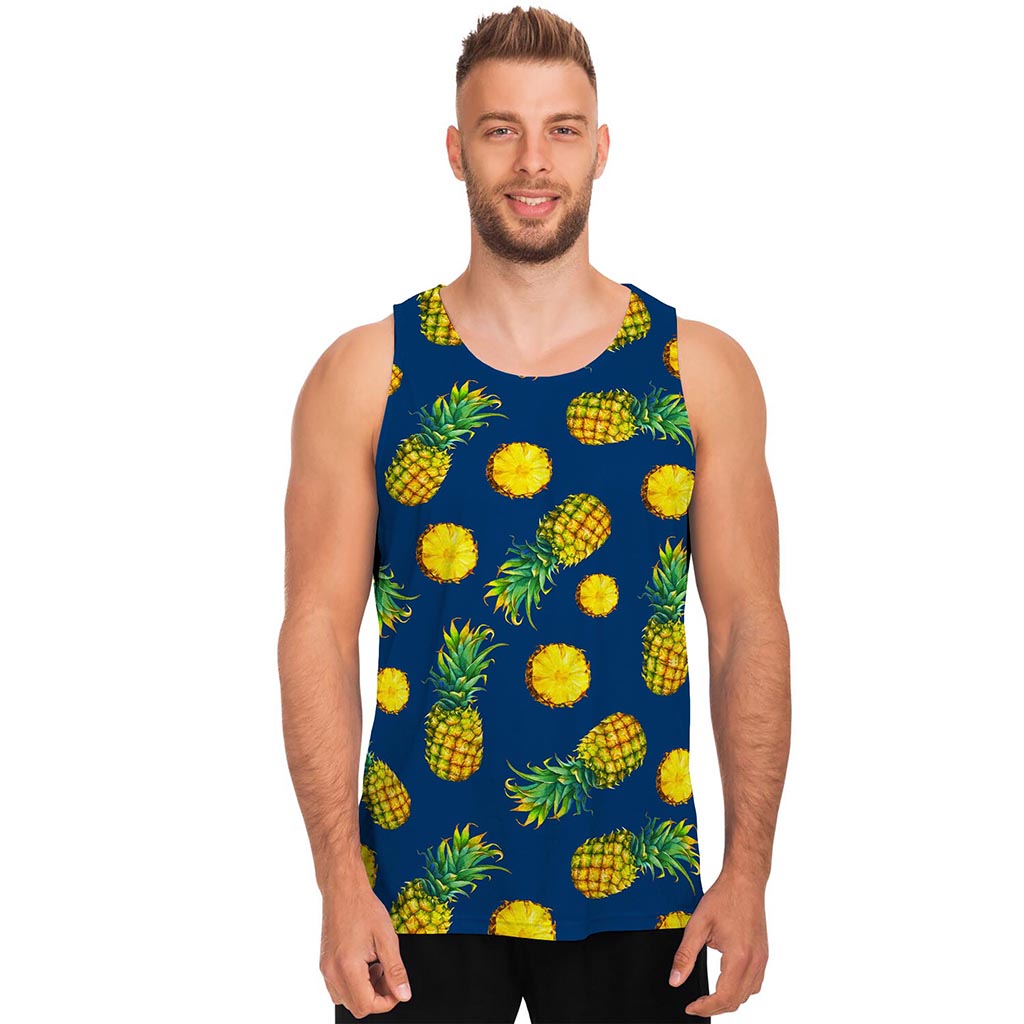 Blue Pineapple Pattern Print Men's Tank Top