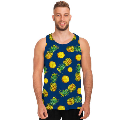 Blue Pineapple Pattern Print Men's Tank Top