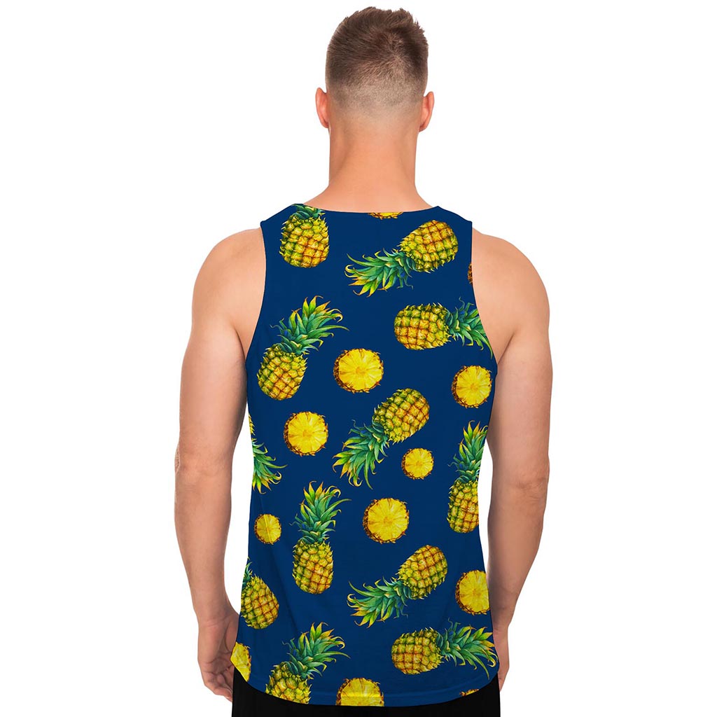Blue Pineapple Pattern Print Men's Tank Top