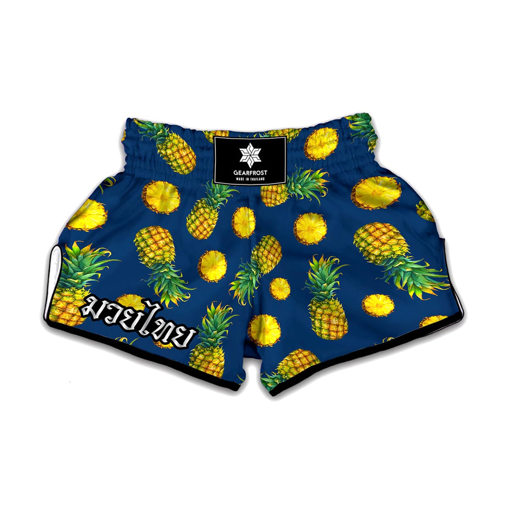 Blue Pineapple Pattern Print Muay Thai Boxing Shorts