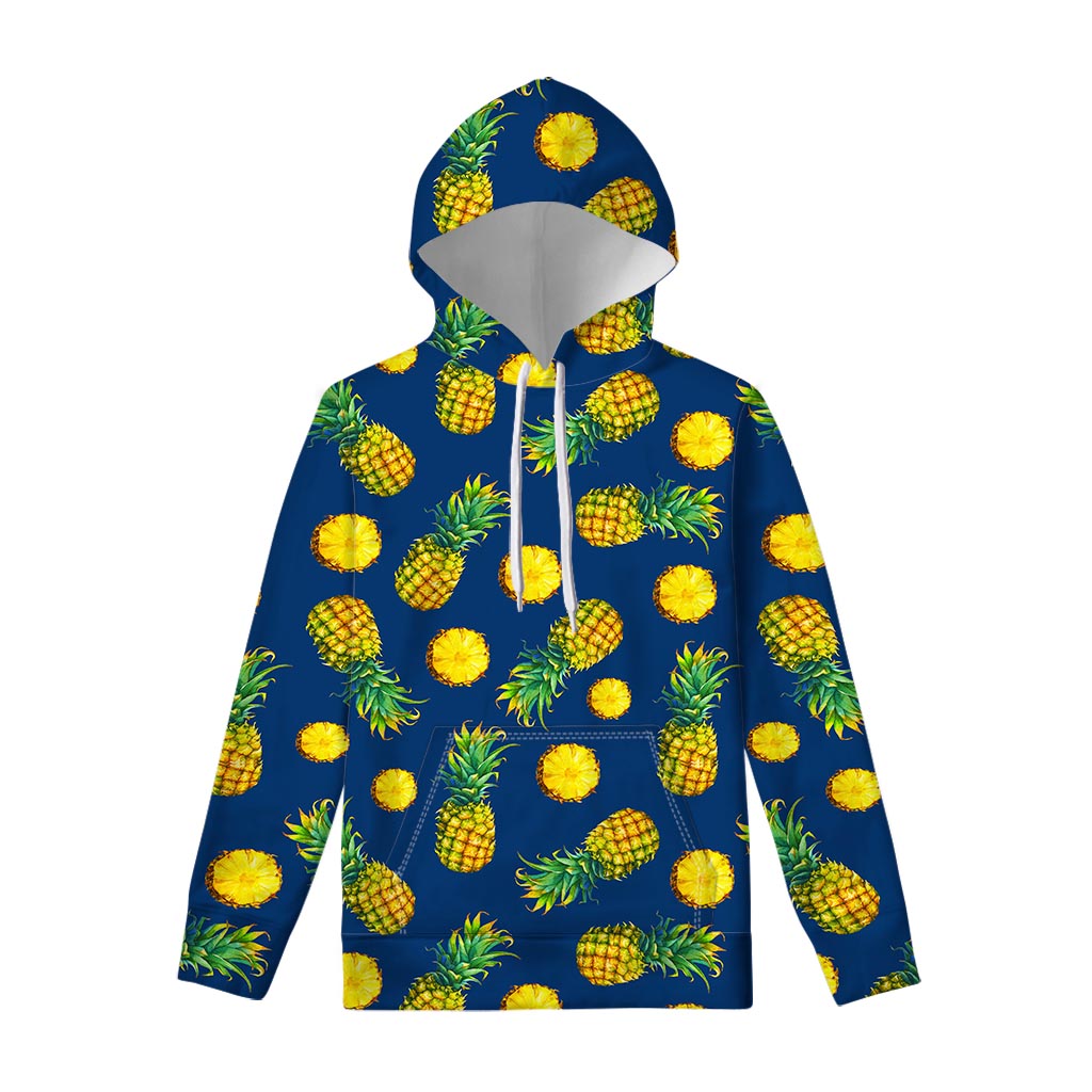 Blue Pineapple Pattern Print Pullover Hoodie