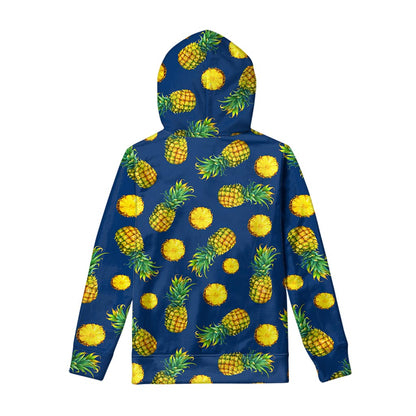 Blue Pineapple Pattern Print Pullover Hoodie