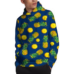 Blue Pineapple Pattern Print Pullover Hoodie