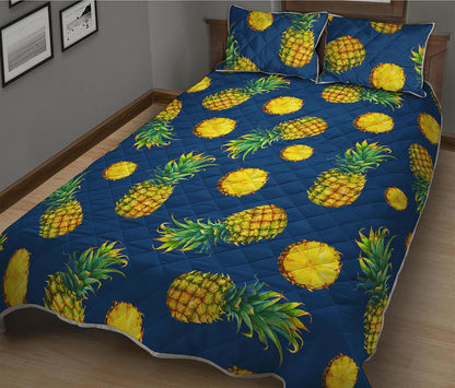 Blue Pineapple Pattern Print Quilt Bed Set