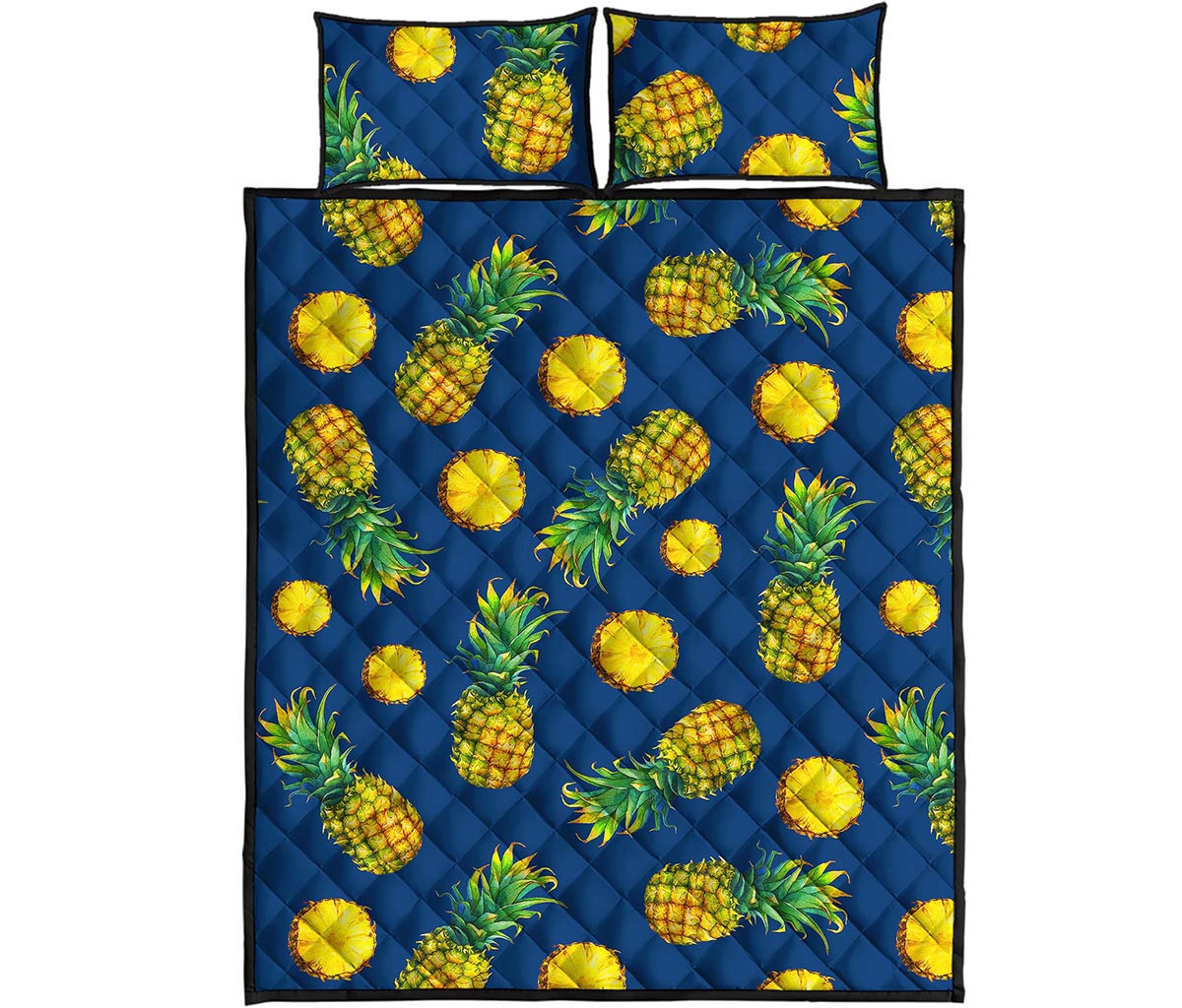 Blue Pineapple Pattern Print Quilt Bed Set