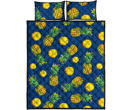 Blue Pineapple Pattern Print Quilt Bed Set