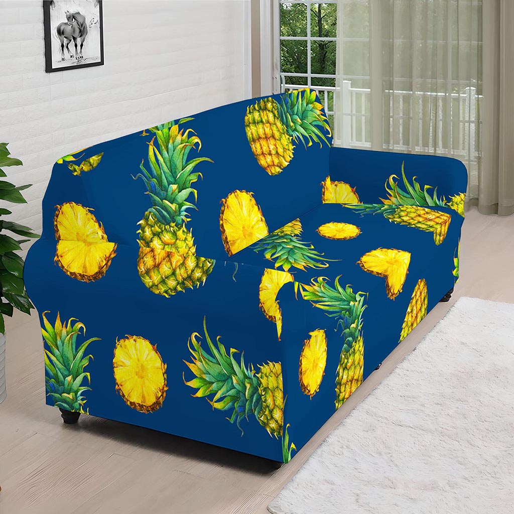 Blue Pineapple Pattern Print Sofa Cover