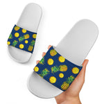 Blue Pineapple Pattern Print White Slide Sandals