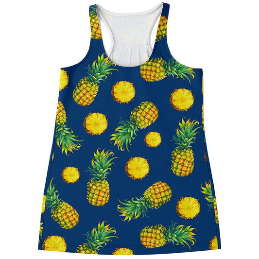 Blue Pineapple Pattern Print Women's Racerback Tank Top