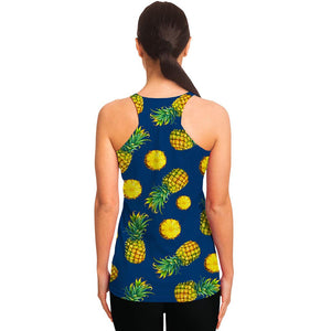 Blue Pineapple Pattern Print Women's Racerback Tank Top